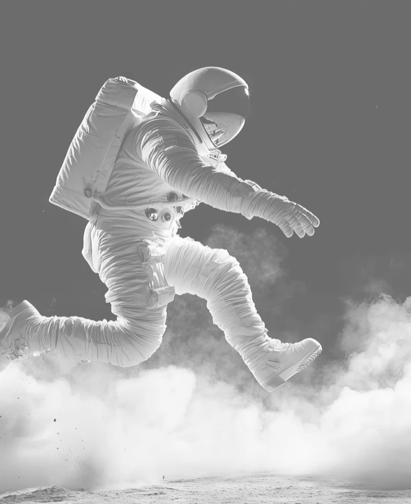 Astronaut leaping forward representing entrepreneurial momentum